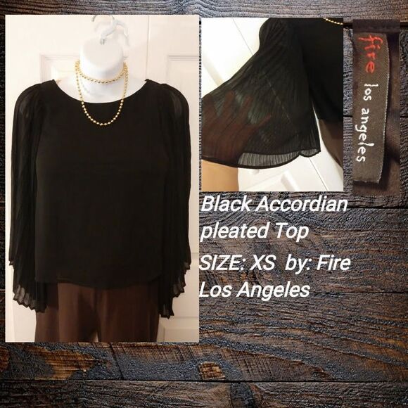 Fire Los Angeles Tops - #449 Black Accordion Pleated Top by: “Fire Los Angeles”Sz.XSmall